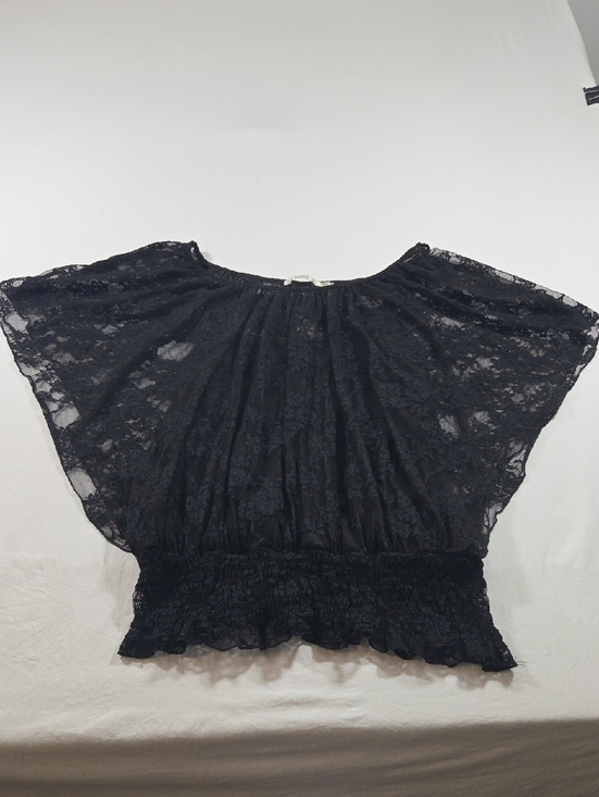 Have Tops - Black Lace Wide Open Sleeve Top  Blouse Boho Festival Elastic Hem Flowy Tank 3X